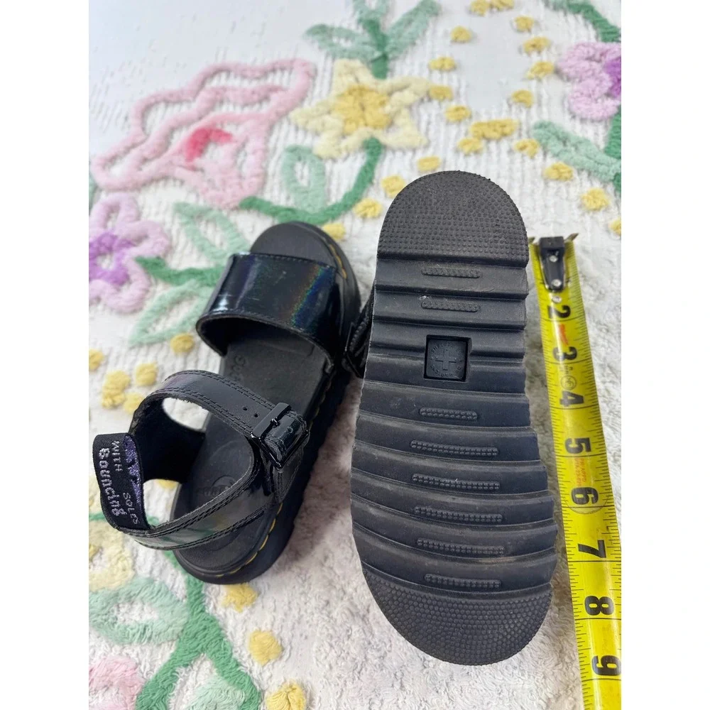 Dr. Martens Marlowe‎ Buckle J Black Holographic Platform Sandals Kids Size 2 US